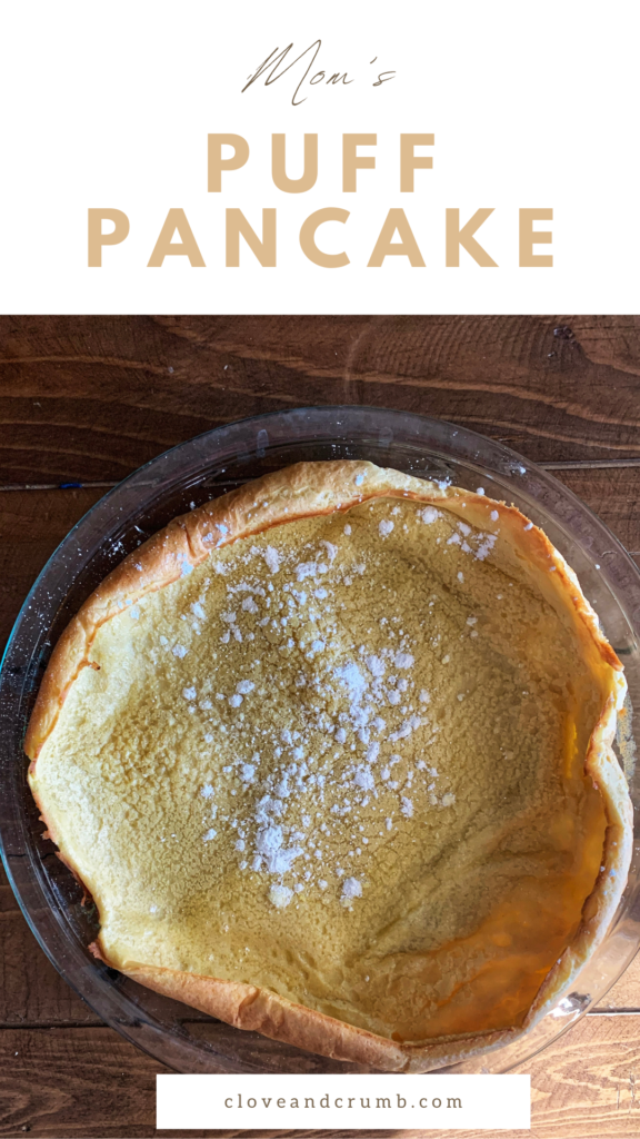 Pin image of mom's easy puff pancake breakfast recipe