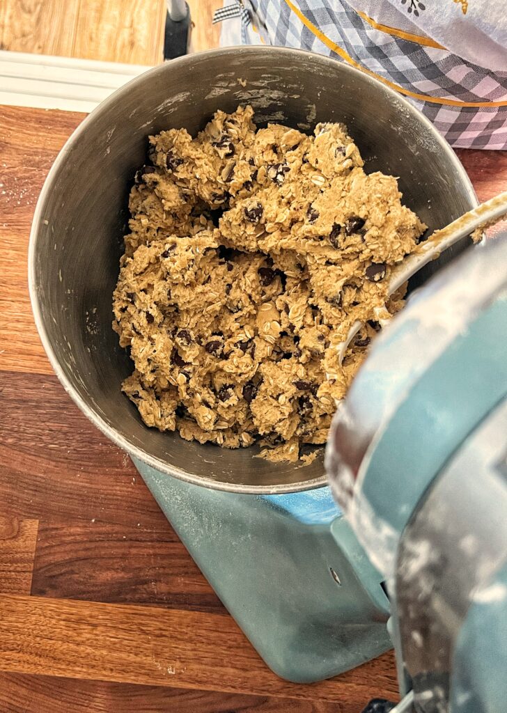 Chocolate chip pizookie dough finished in stand mixer