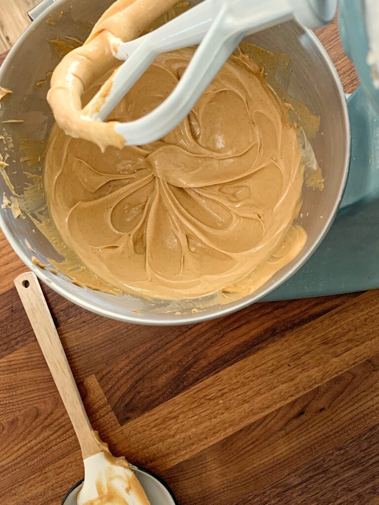 Butter and peanut butter creamed together in stand mixer