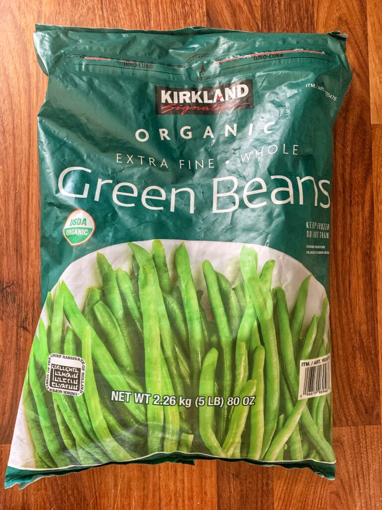 Bag of frozen Green Beans from Costco for Green Bean amandine 