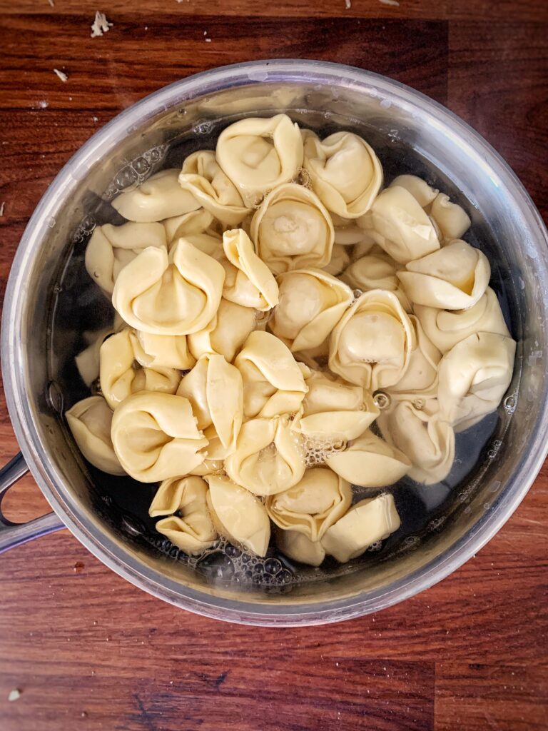 tortellini boiling in pot