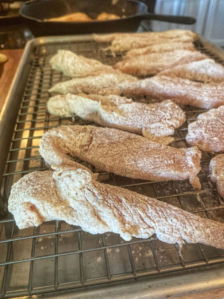 flour-coated chicken tenders