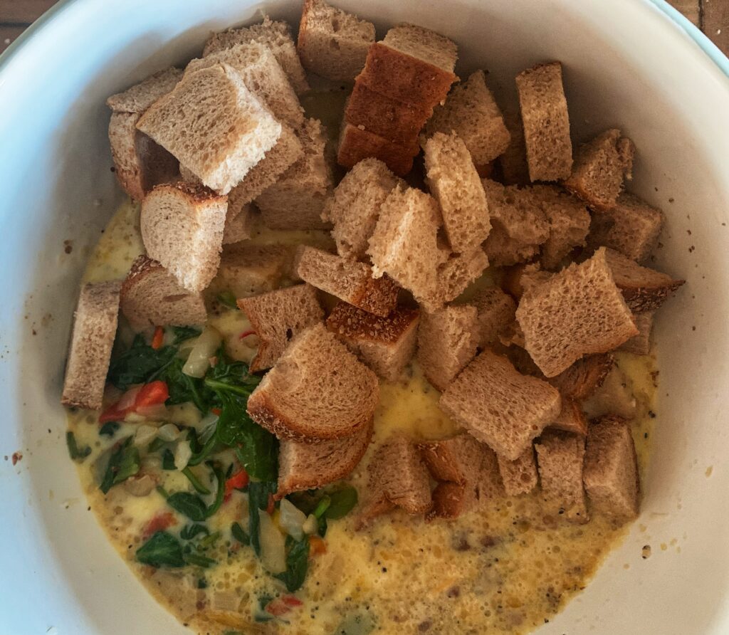 egg casserole mixture in bowl