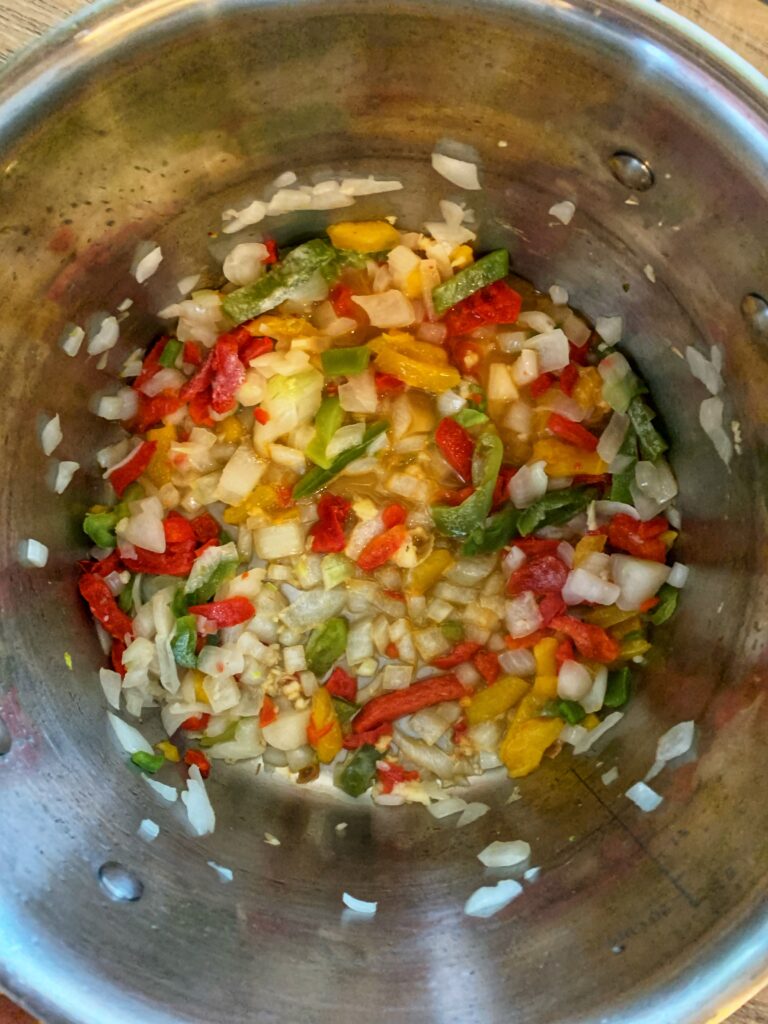 sauteed veggies for soup in soup pot