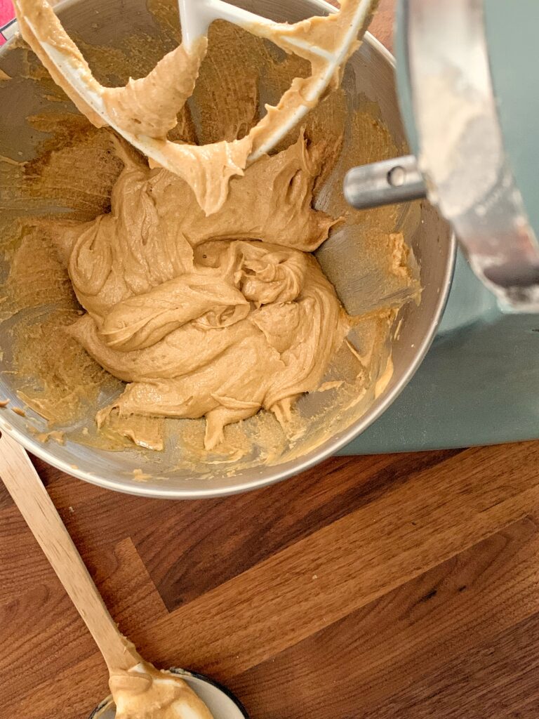 cookie dough in stand mixer