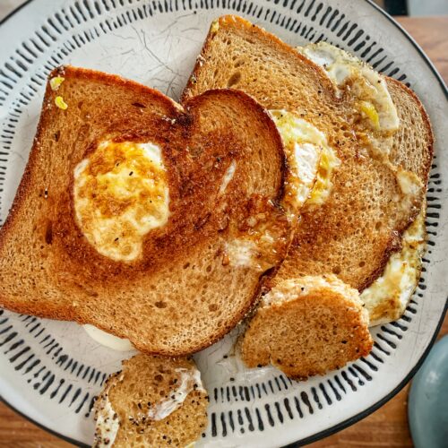 egg in toast on plate